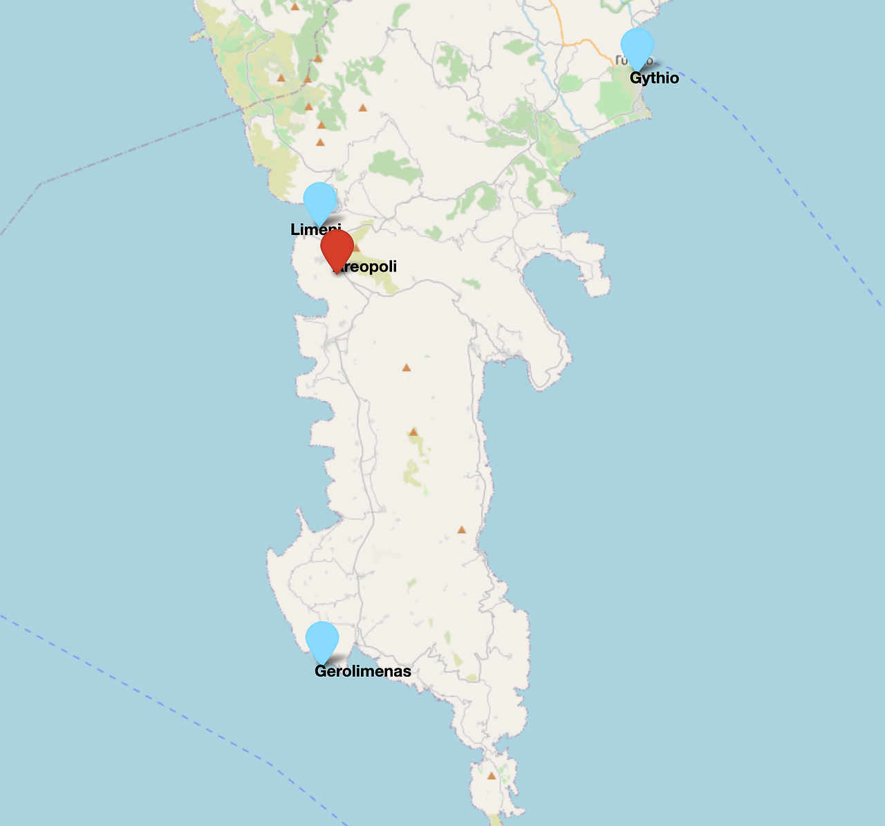 Destinos  no Peloponeso Sul Mapa Zoom