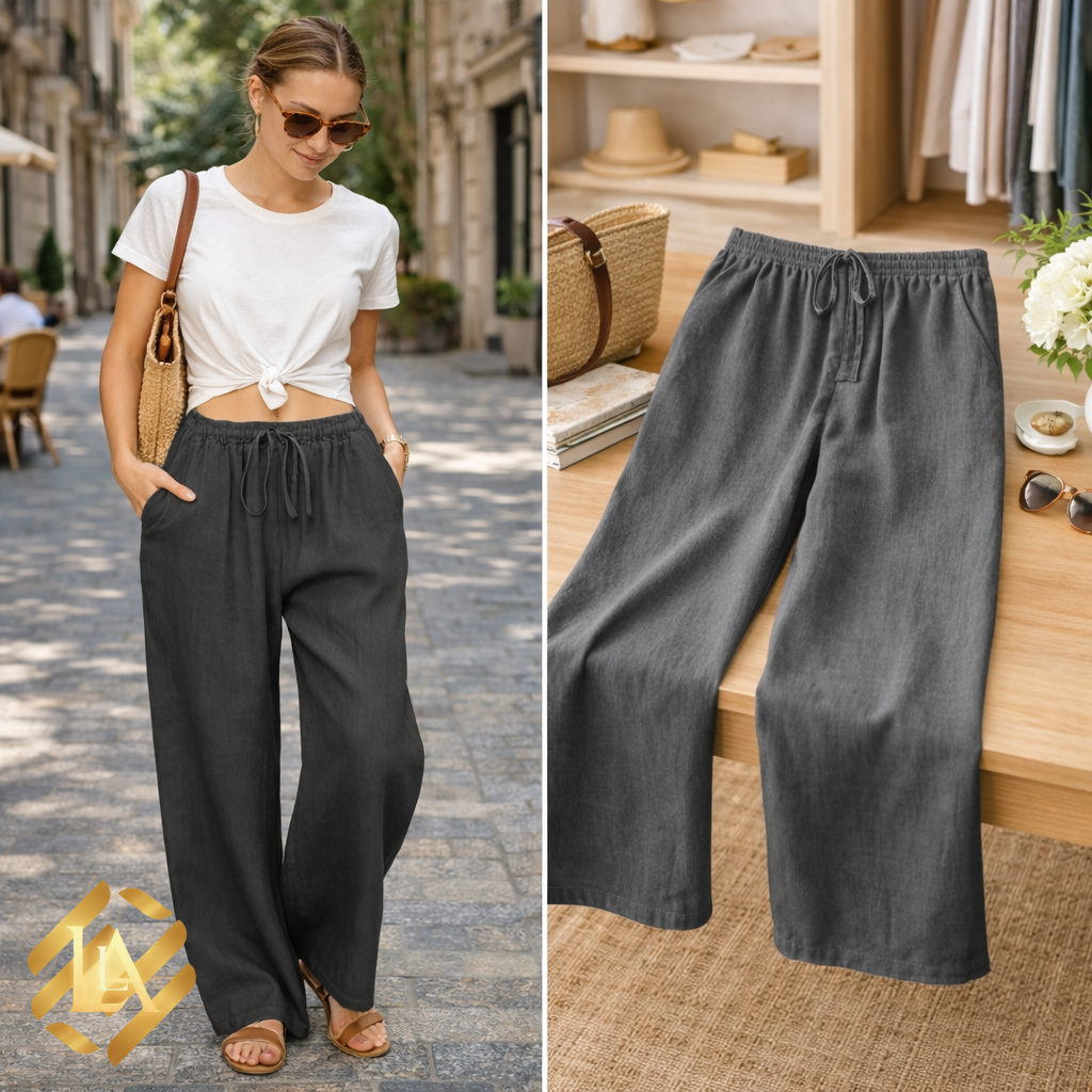 Pantalón Lino y Algodón Mujer Cintura Elástica