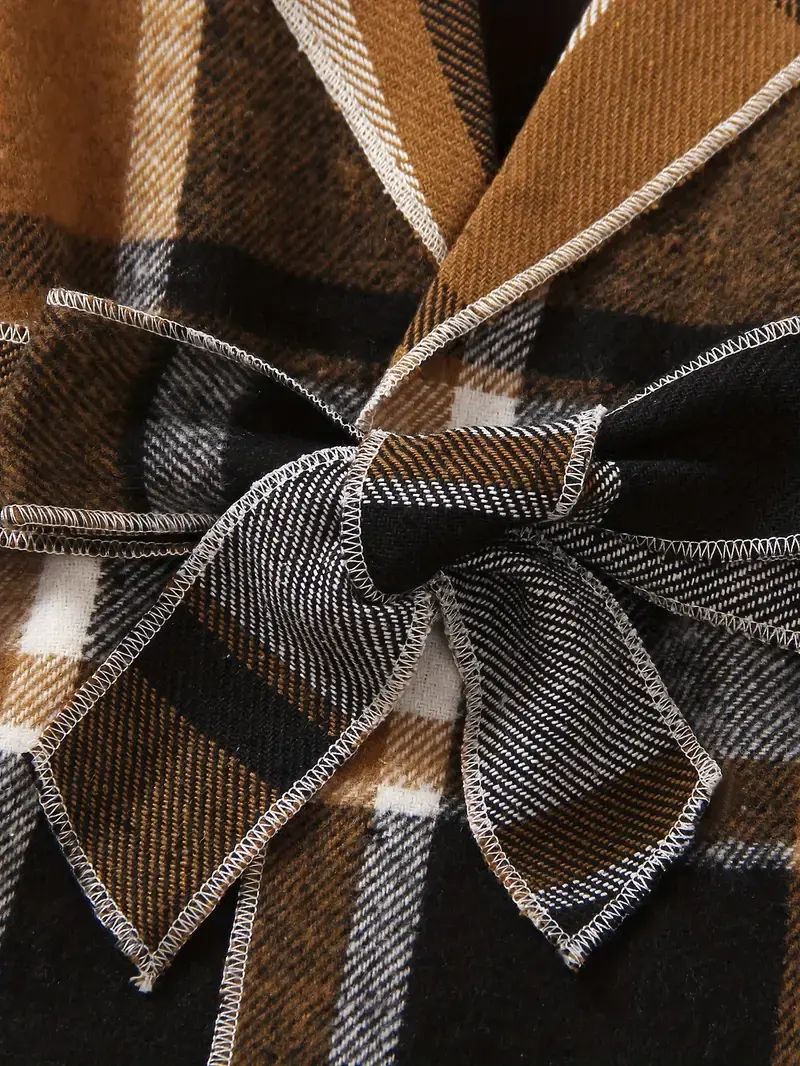 Thumbnail: 3Pc Plaid Knit Turtleneck Lapel Jacket, Bow Belt,and matching Beret