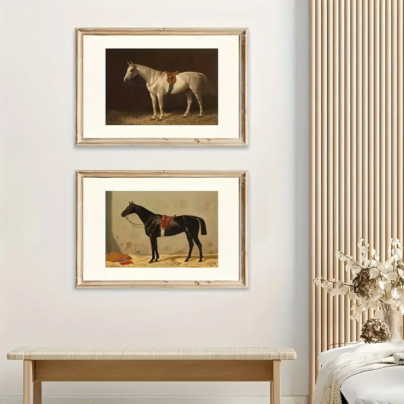 Thumbnail: 3PC Antique Horse Farm Animal Canvas Vintage, Pure Horse Oil Painting