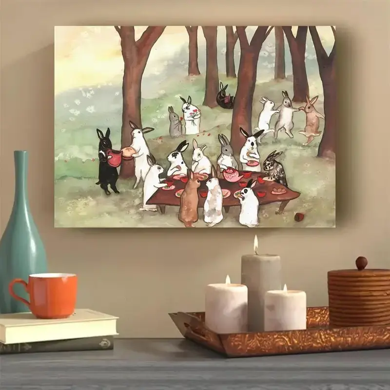 Thumbnail: Adorable Watercolor Family Party Bunny Painting on Canvas