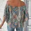 Thumbnail: Paisley Print Off-shoulder Blouse, Casual Three-quarter Sleeve Blouse For Spring