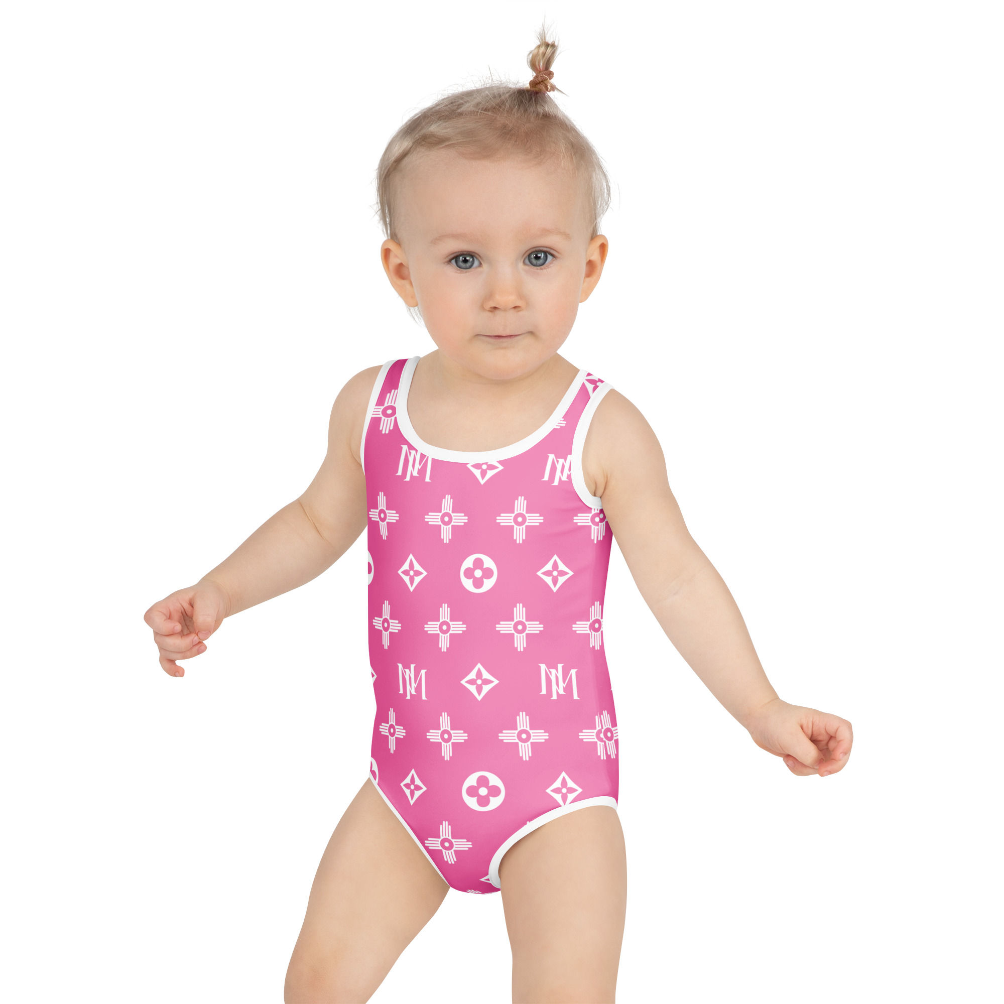Kids Pink NM Monogram Swimsuit