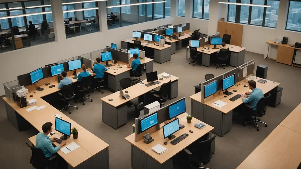 High angle view of an office setting where employees engage in professional training