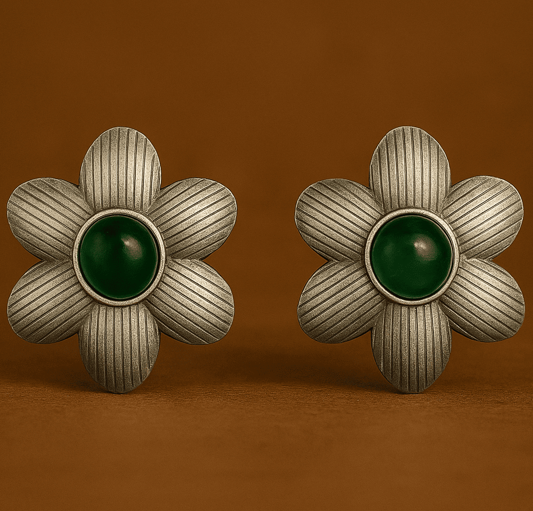 "Morning Petal" Oxidised Flower Stud Earrings