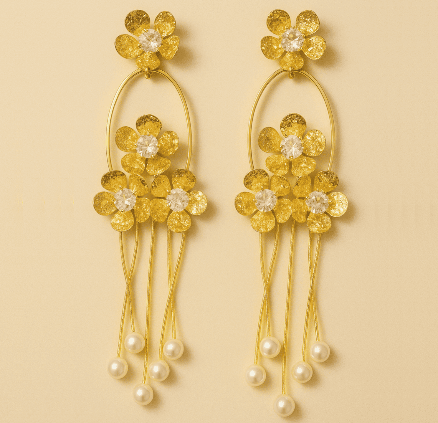 Cascading Floral Pearl Dangle Earrings