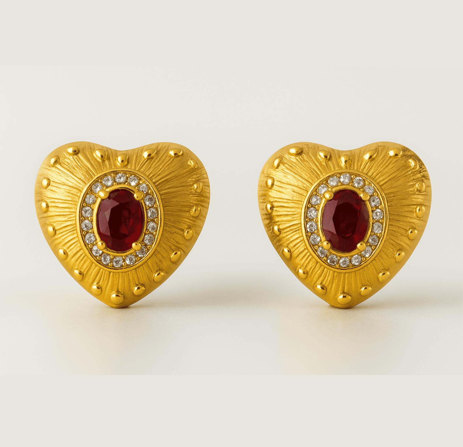 Gold Passion Heart Stud Earrings