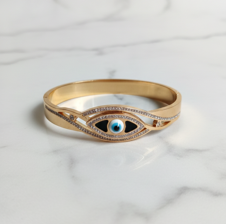 Gilded Gaze: Gold-Tone Evil Eye Bangle