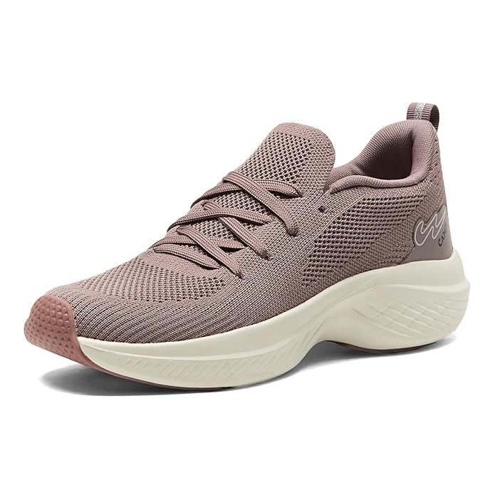 Mauve running shoe with white sole and shoelaces. Shopizo