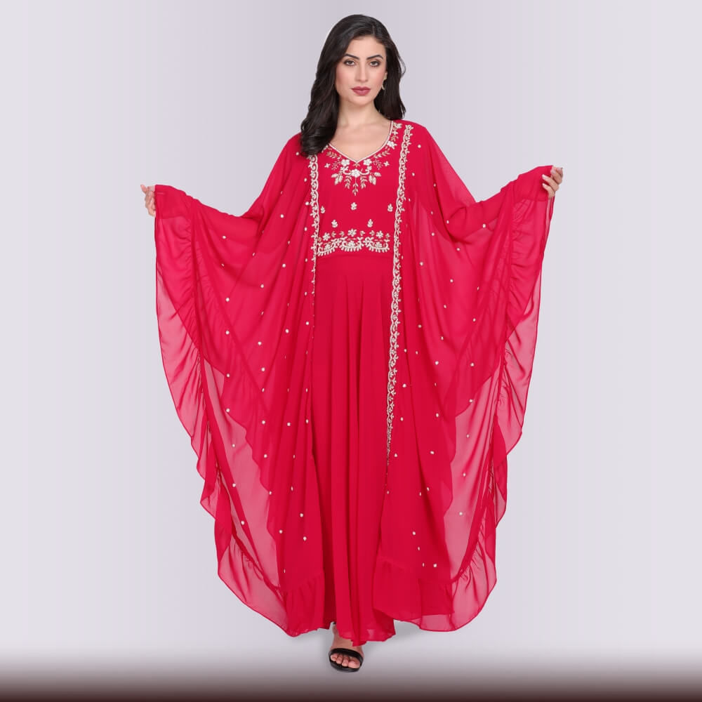 Red Butterfly Cut Gown Dress with embroidery details, Shopizo