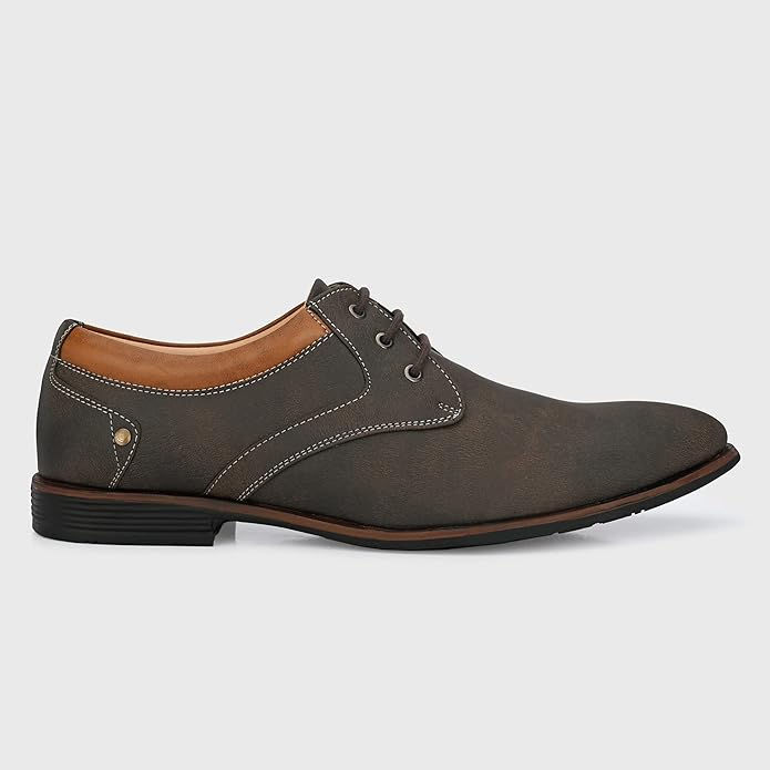Thumbnail: Formal grey leather shoe with tan accents. Shopizo for great deals.