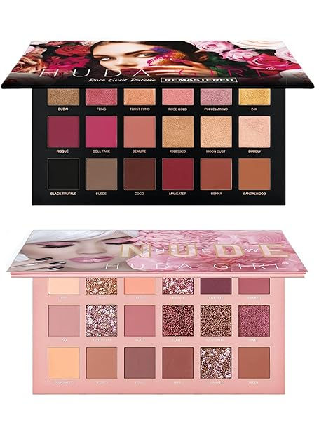 Thumbnail: Two Huda Beauty eyeshadow palettes, The New Nude and Rose Quartz, ready for makeup.