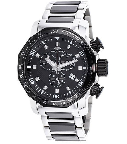 Men's Invicta chronograph watch, black face, silver and black band
