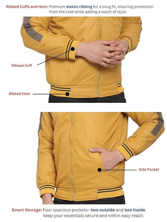 Thumbnail: Man in stylish yellow jacket with ribbed cuffs, hem, and side pockets Shopizo