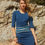 Thumbnail: Woman in blue Terra Ruched T-Shirt Dress, Shopizo