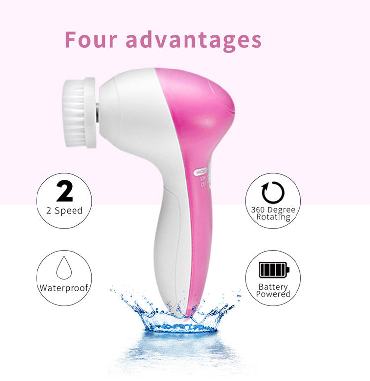 Miniaturbild: Pink electric facial cleansing brush, four advantages, 2 speeds, waterproof, battery powered