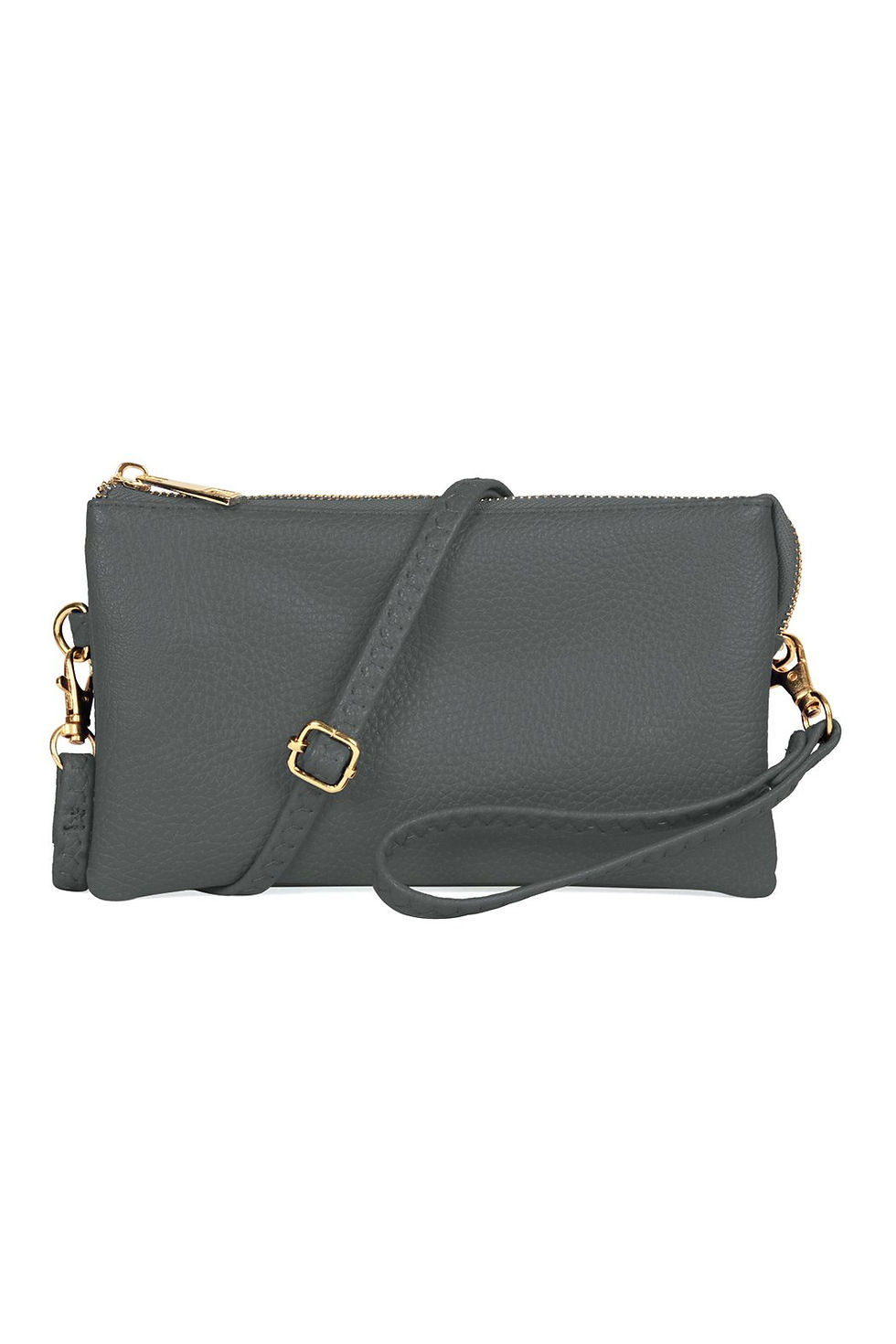 Miniature : Gray leather crossbody bag with strap