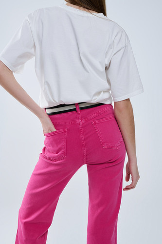 Straight Leg Pants With Cropped Hem in Magenta | Shopizo