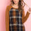 Thumbnail: Long Sleeve Knit Detail Contrast Plaid Top