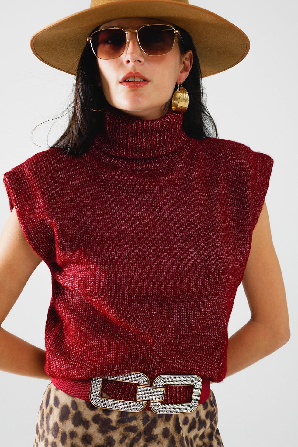 Burgundy sleeveless turtleneck sweater