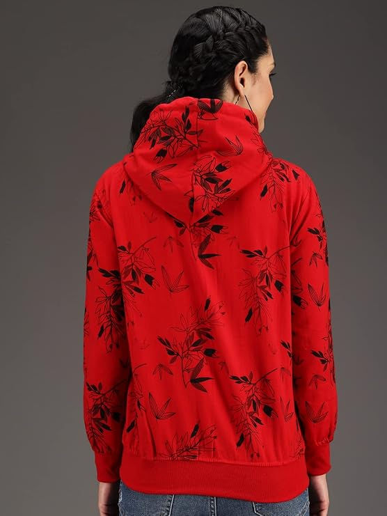Thumbnail: Woman wearing red floral hoodie, Pivl Women Solid Hooded Jacket for Winter, Shopizo