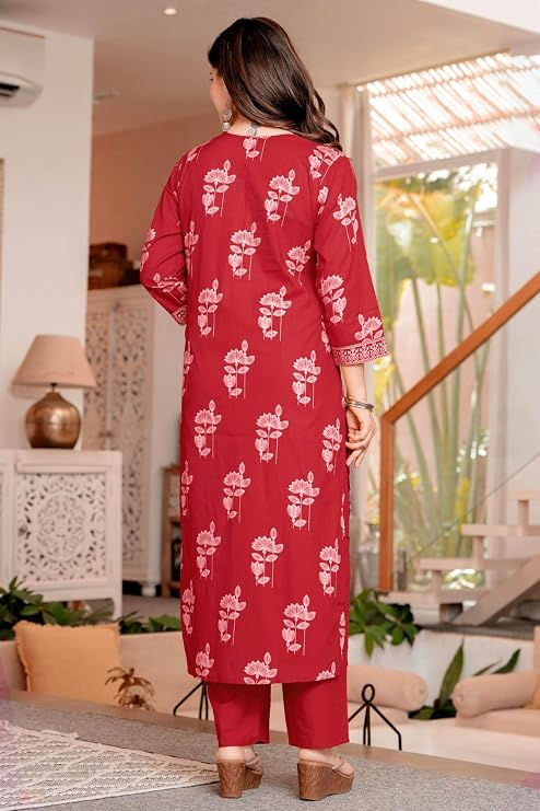 Women's Pure Cotton Printed Straight Kurta Set with Palazzo Pants & Dupatta
