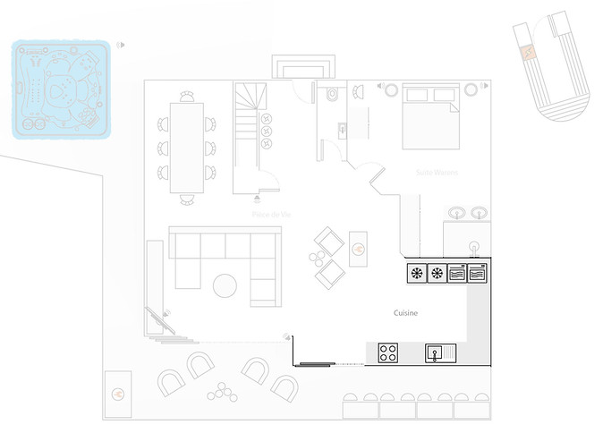 Plan du rez de chaussée du chalet & Spa les Cerises