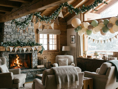Chalet montagne décoration baby shower cheminée
