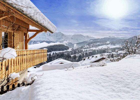 Vue Mont-Blanc du Chalet les Cerises, chalet en location avec spa