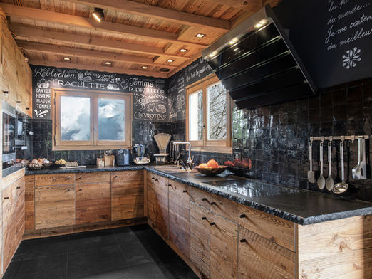 Kitchen of a mountain chalet with jacuzzi