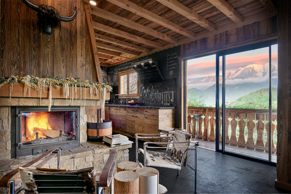 Living room of a mountain chalet with jacuzzi