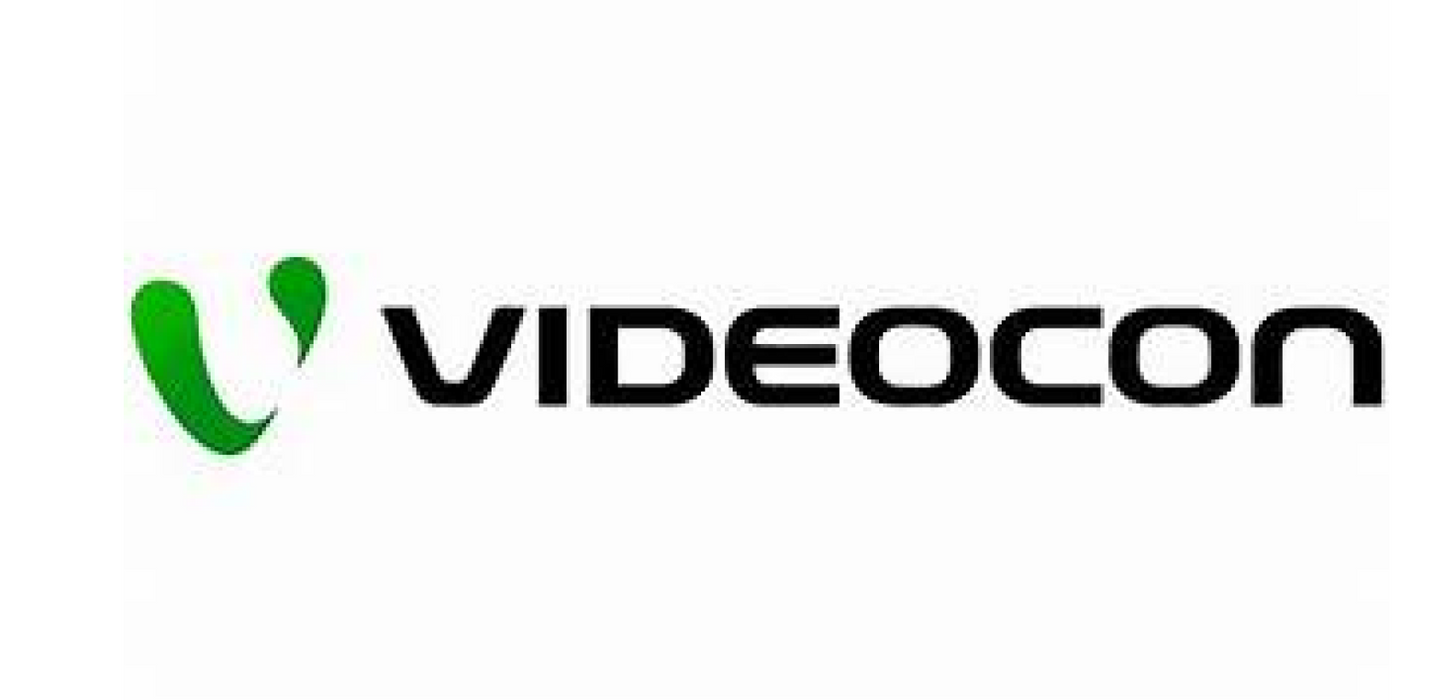 Videocon logo with green leaf symbol and the word VIDEOCON in black.