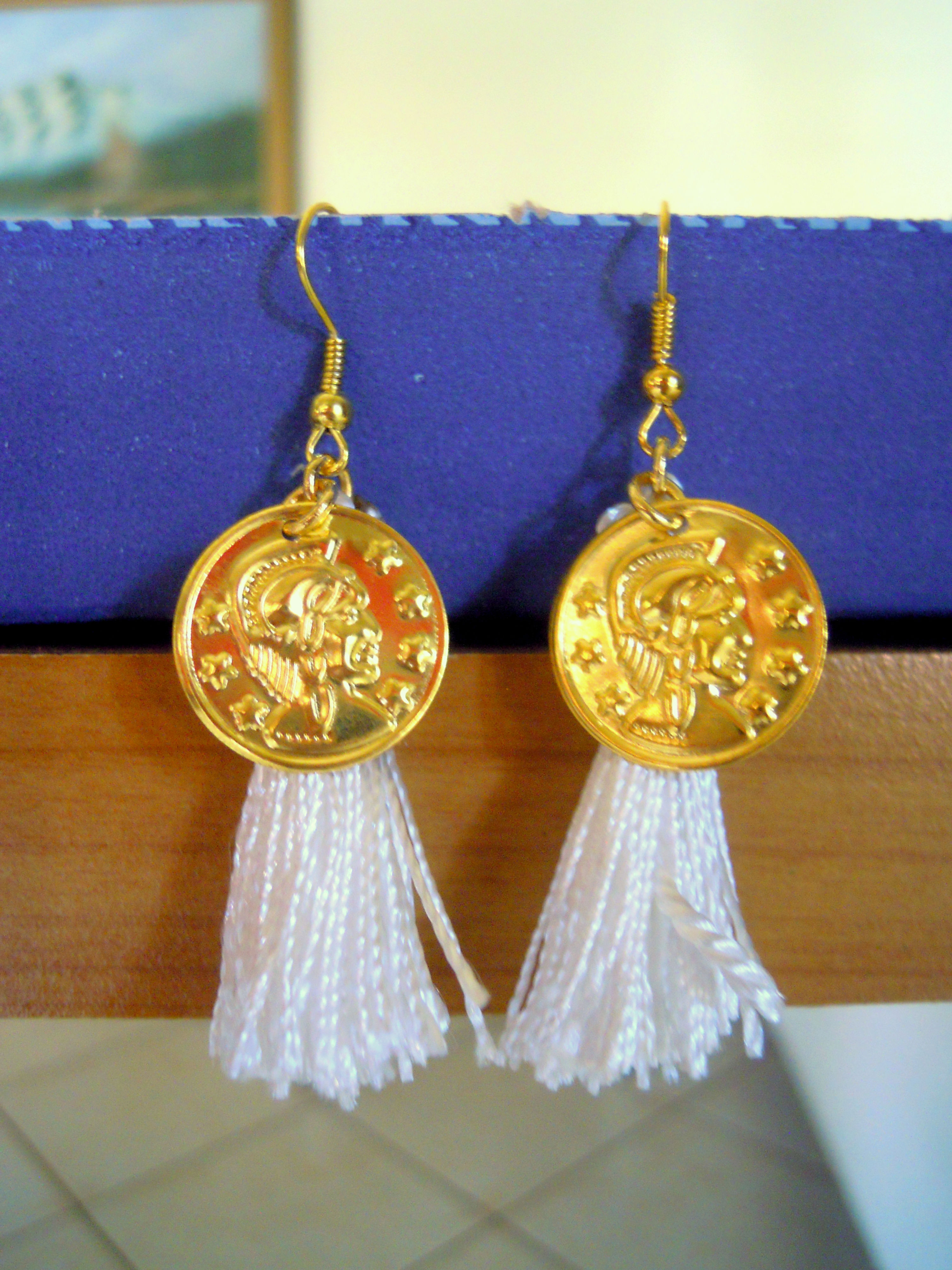 Greek Style White Tassel Earrings