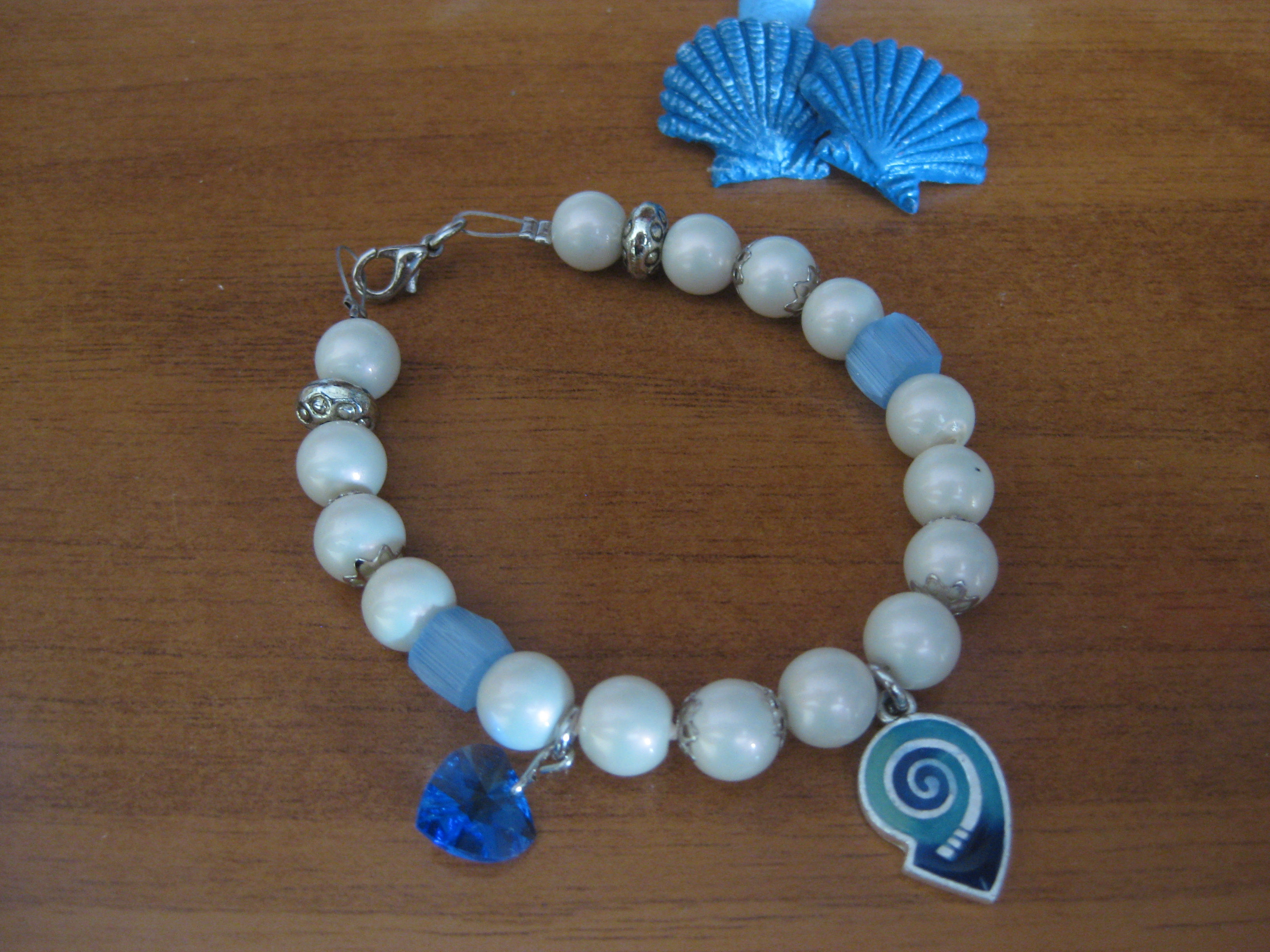 Blue Shell & Pearls Bracelet