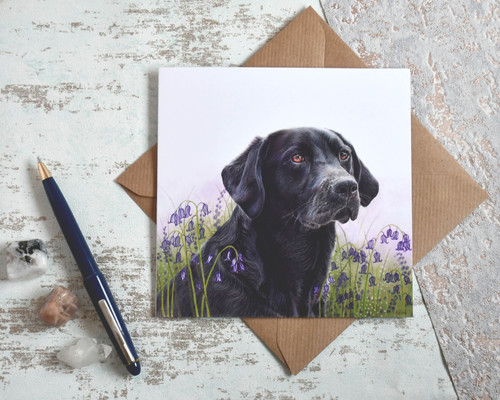 Bluebell Greeting Card (Black Labrador) Kate Bird Art