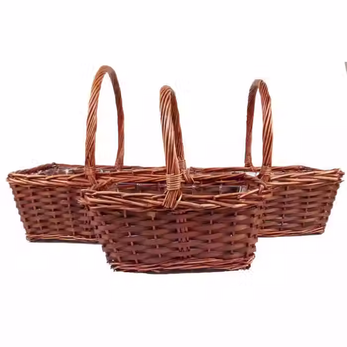 Three brown wicker baskets with handles, S / 5 Bark Basket.