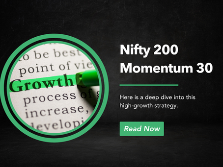 Nifty 200 Momentum 30 index banner featuring the word "Growth" highlighted in green and the text "Here is a deep dive into this high-growth strategy" on a dark background.
