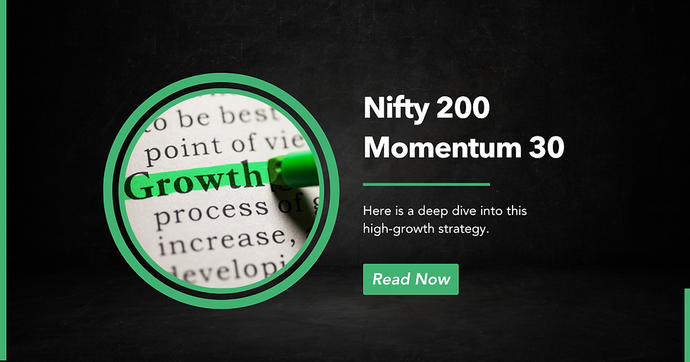 Nifty 200 Momentum 30 index banner featuring the word "Growth" highlighted in green and the text "Here is a deep dive into this high-growth strategy" on a dark background.