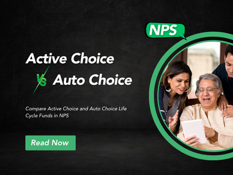 Banner showing Active Choice vs Auto Choice in NPS with a happy senior and family, promoting a blog on comparing NPS Life Cycle Funds by WealthEase