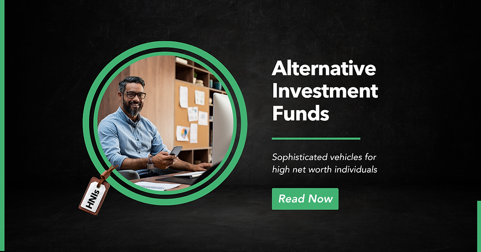 A banner for alternative investment funds blog showing a smiling professional man sitting at a desk using a phone and computer, with the text ‘Alternative Investment Funds’ and a ‘Read Now’ button.