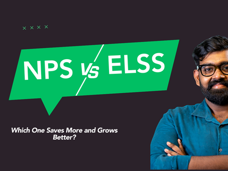 A man standing with his hands folded and a thoughtful expression, positioned beside large hero text that reads "NPS vs ELSS
