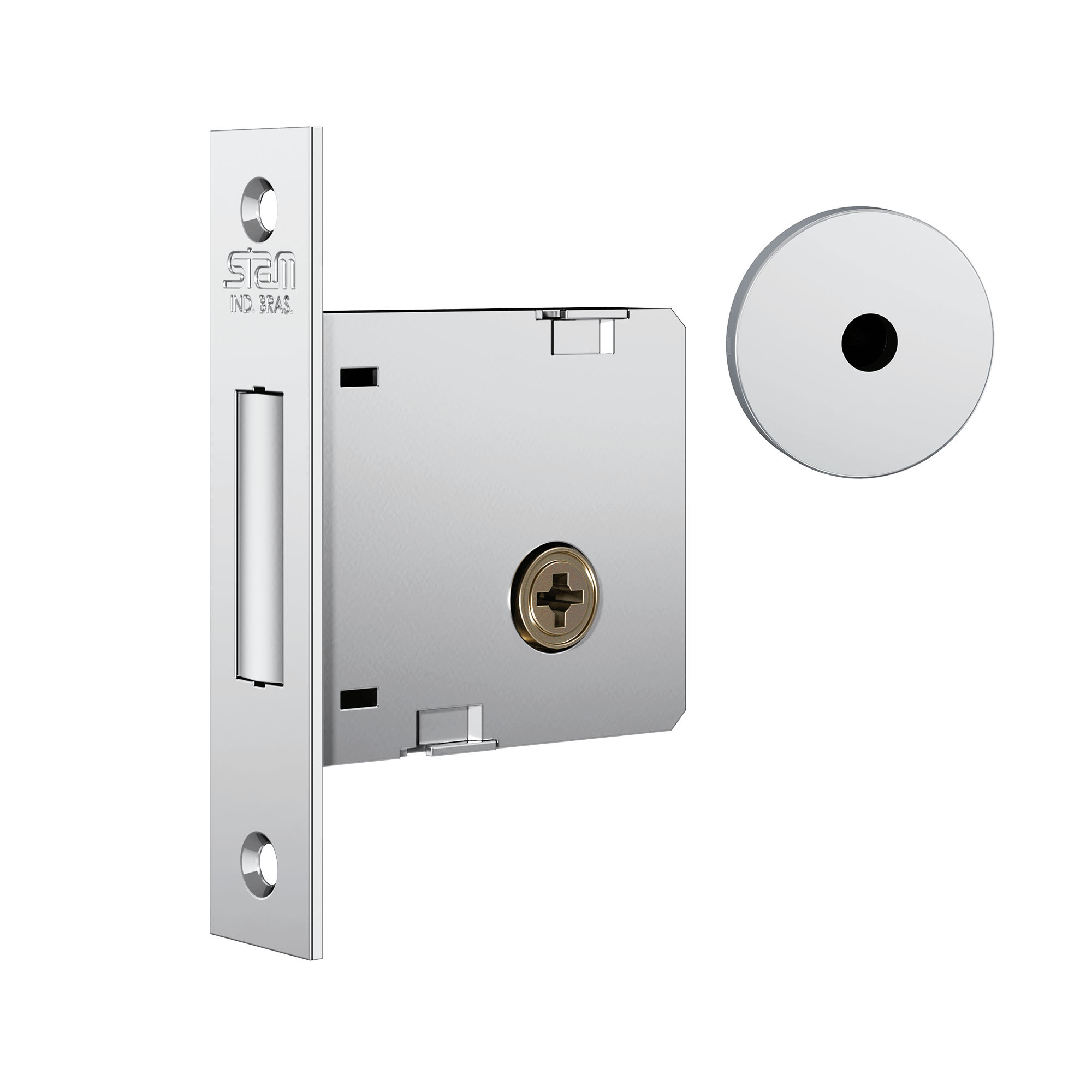 FECHADURA AUXILIAR STAM 1004 ROSETA REDONDA INOX