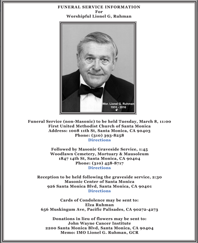Funeral Services Wor. Lionel Ruhman