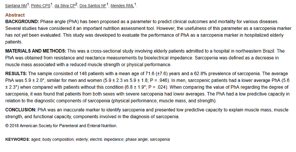 Phase Angle as a Sarcopenia Marker in Hospitalized Elderly Patients