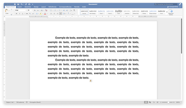 Exemplo de texto digitado na página em branco.