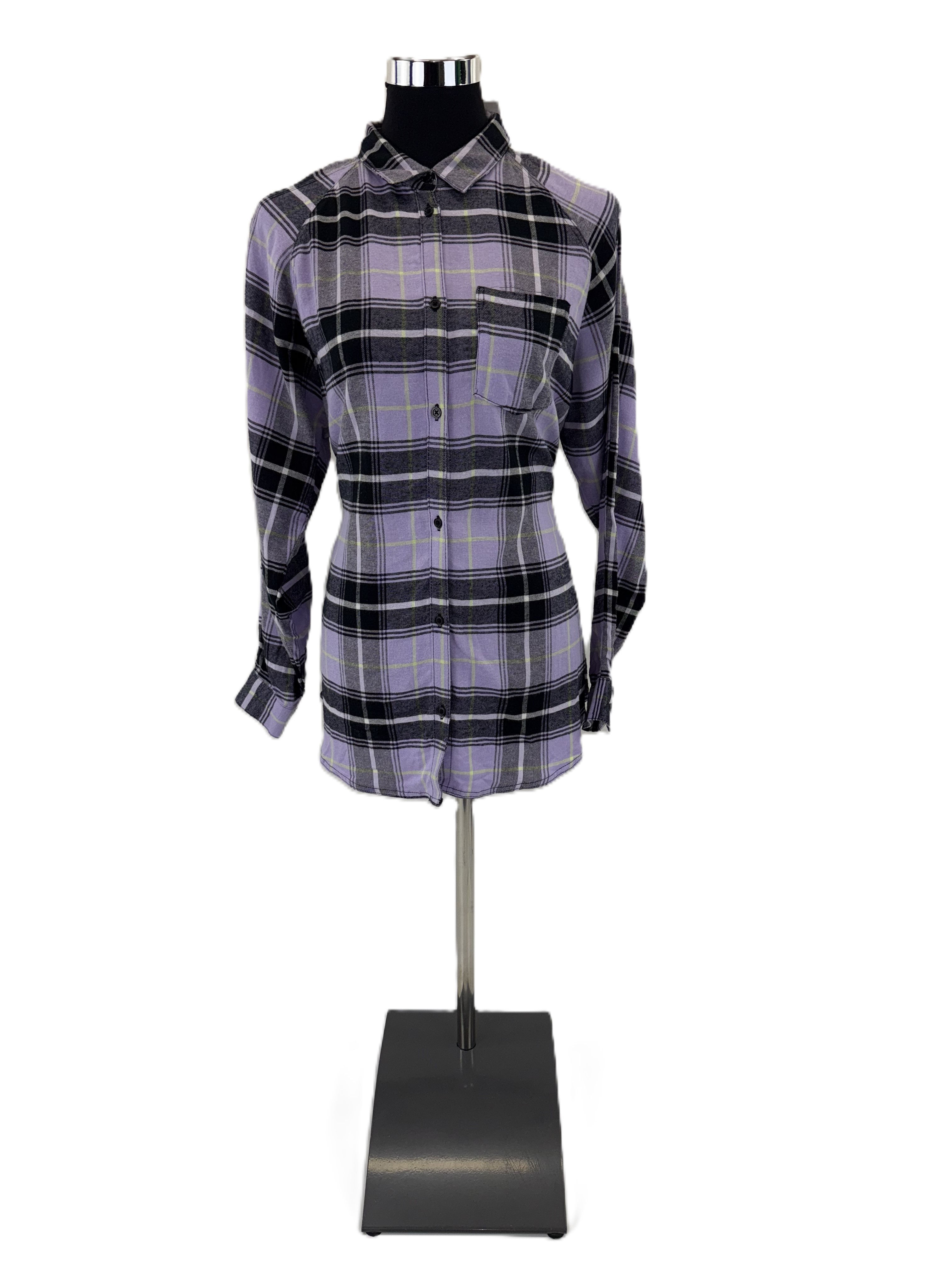 H&M Mädchen Oversized Flanellhemd lila/schwarz karriert Gr. 158/164 Hemd