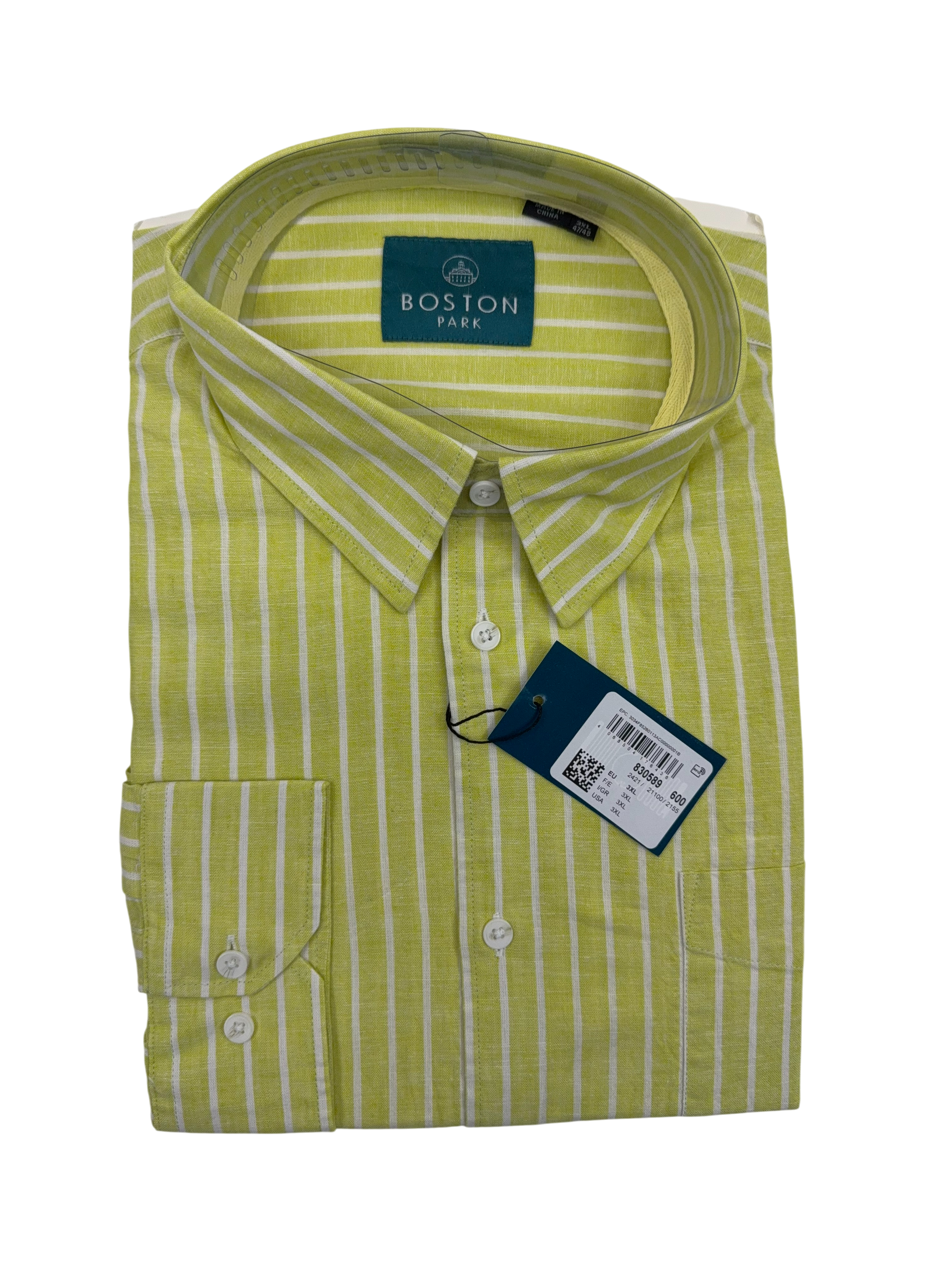 Boston Park Herren Leinenmix Hemd Gr. 3XL Kentkragen Comfort Fit Limonengelb