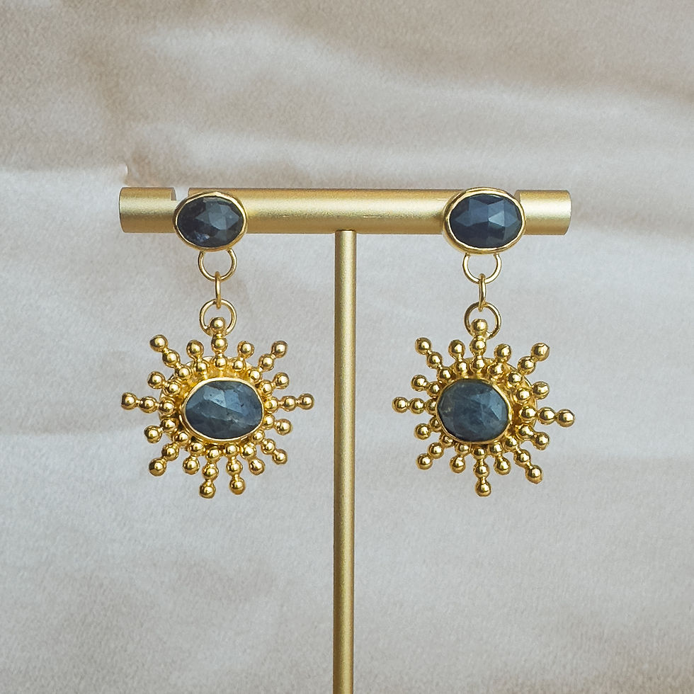 Sunburst Dangle Earrings - 18k Gold and Blue Sapphire