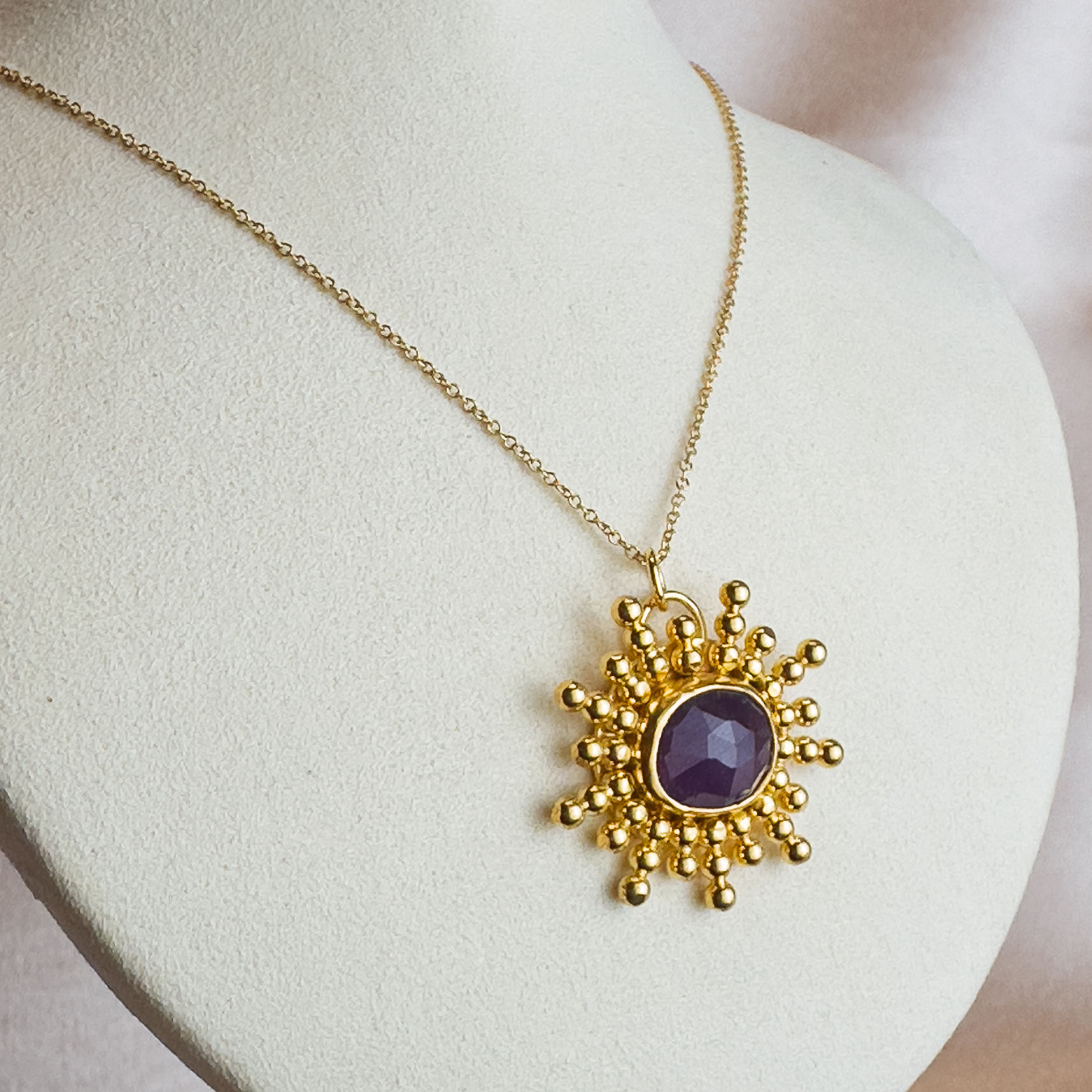 Sunburst Necklace - 18k Gold and Pink Sapphire