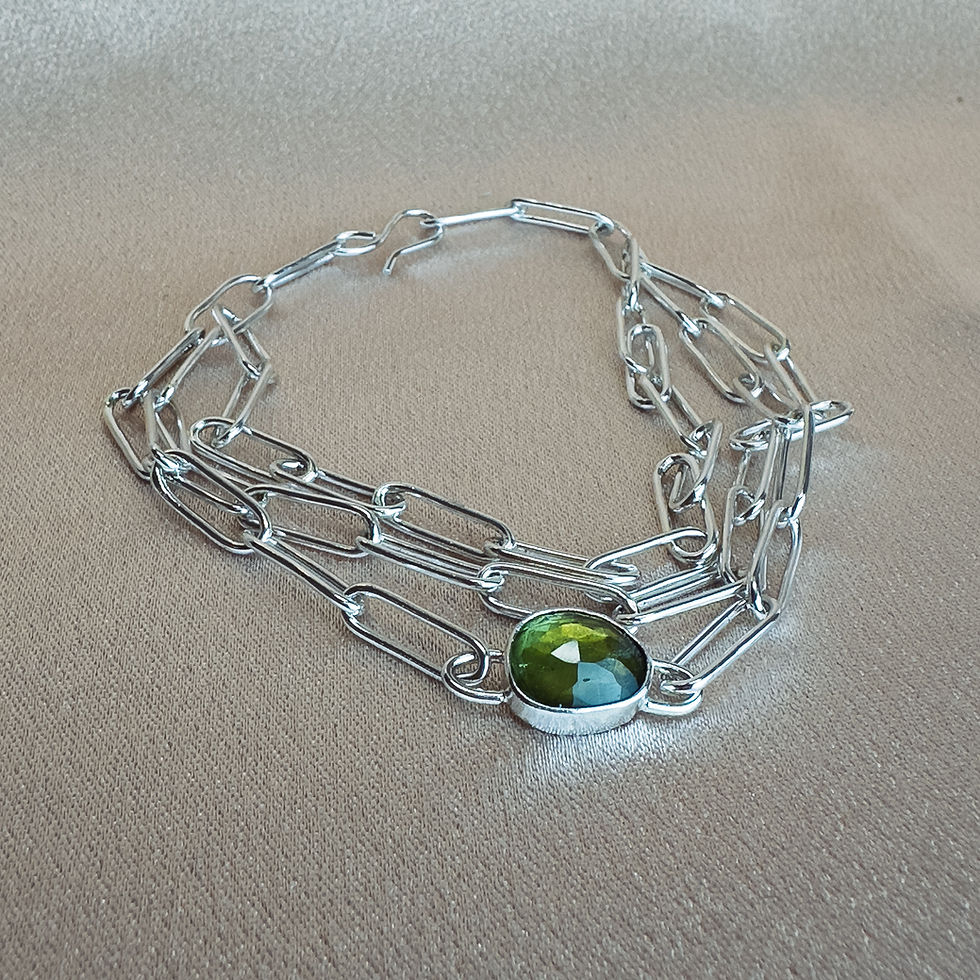Thumbnail: Tranquility Paperclip Chain Bracelet - Silver and Green Tourmaline
